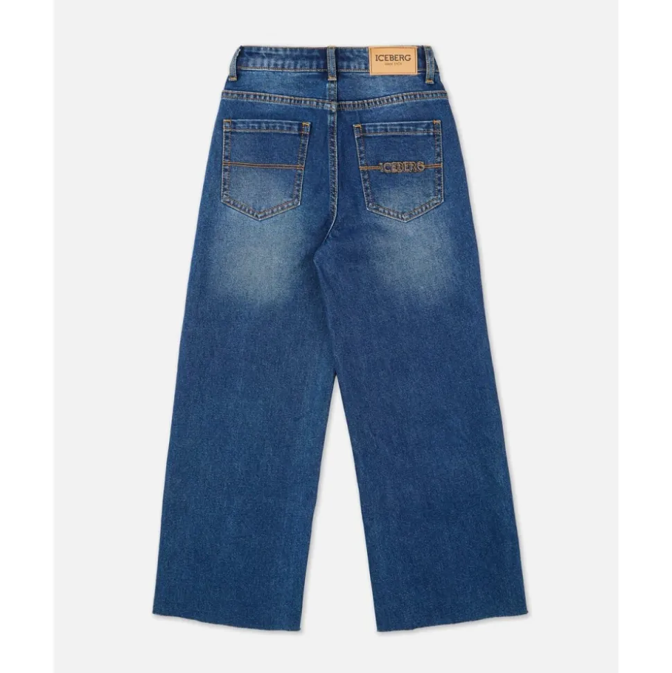 KINDER - Indigo 5-Pocket Wide-Leg-Jeans mit ausgeblichenen Beinen
