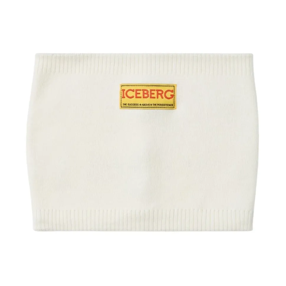 KINDER - Vanille Wollstirnband mit Eisberg-Logo auf gelbem Etikett