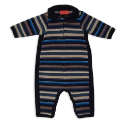 Kinder fußloser blauer Fleece-Strampler mit mehrfarbigen Streifen