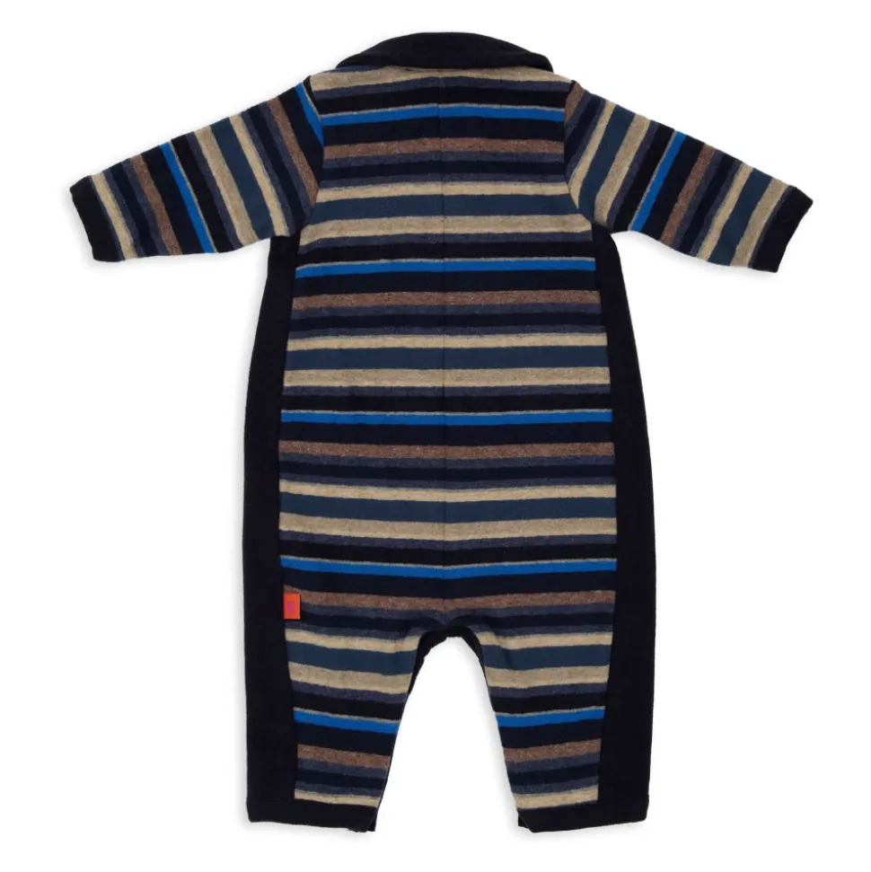 Kinder fußloser blauer Fleece-Strampler mit mehrfarbigen Streifen
