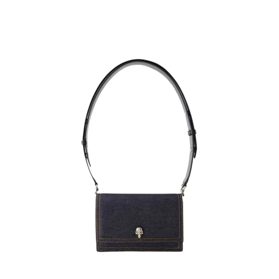 Kleine Skull Crossbody Tasche - Schwarzes Leder
