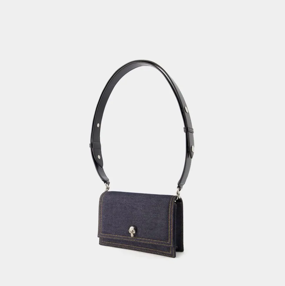 Kleine Skull Crossbody Tasche - Schwarzes Leder