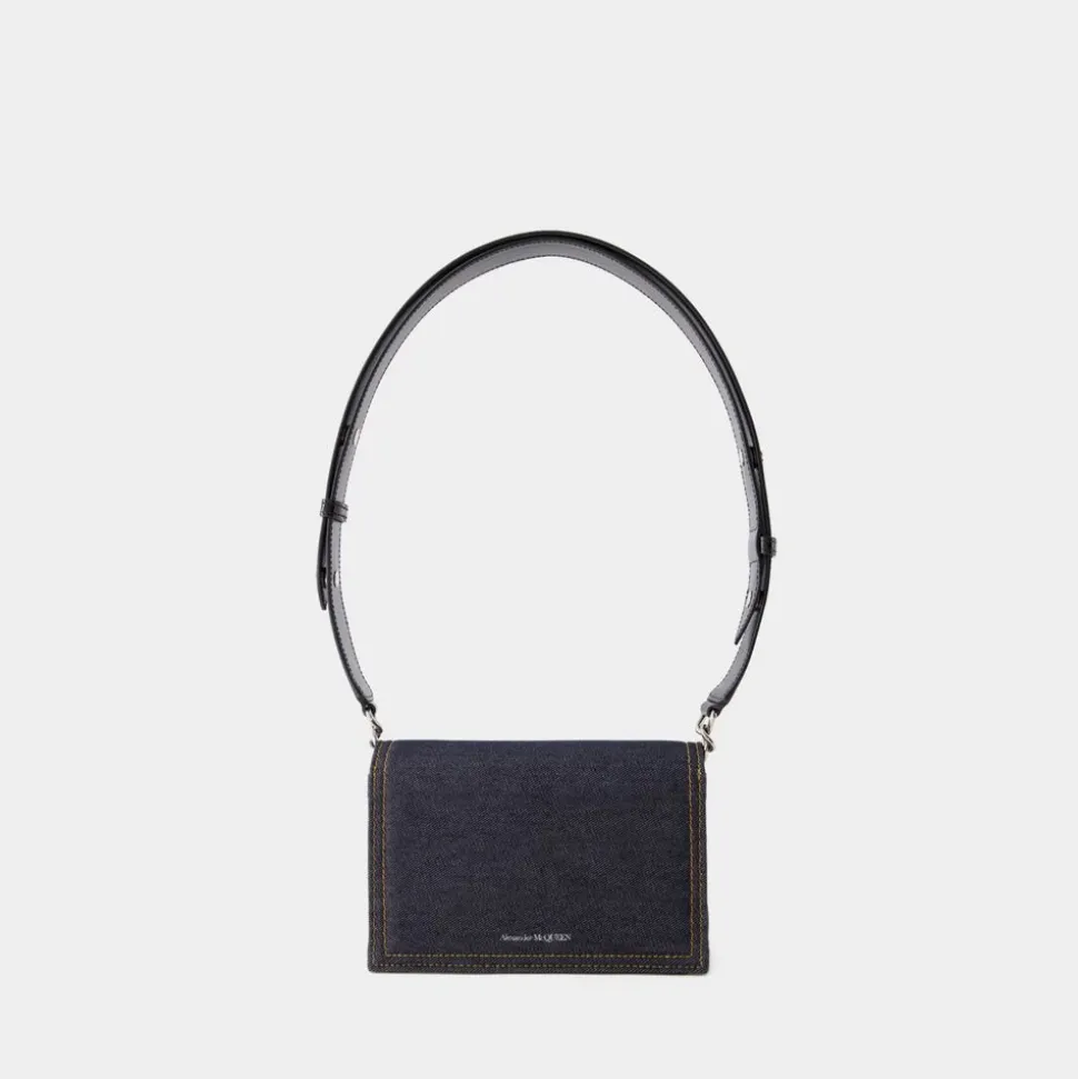 Kleine Skull Crossbody Tasche - Schwarzes Leder
