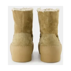 Klobige Sohle-Schnürstiefel in Beige Leder