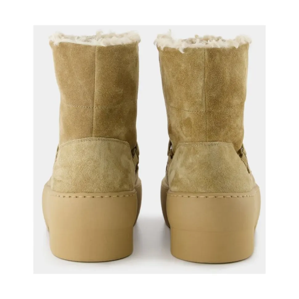 Klobige Sohle-Schnürstiefel in Beige Leder