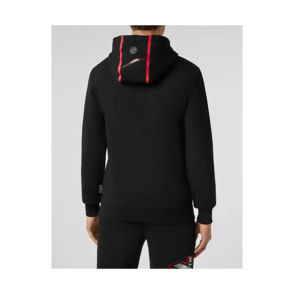 Kristall-Print Kapuzenpullover Schwarz