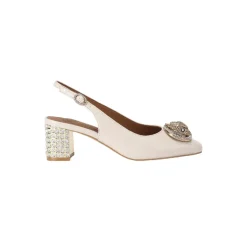 Kristallverzierte Leder Slingback Absätze