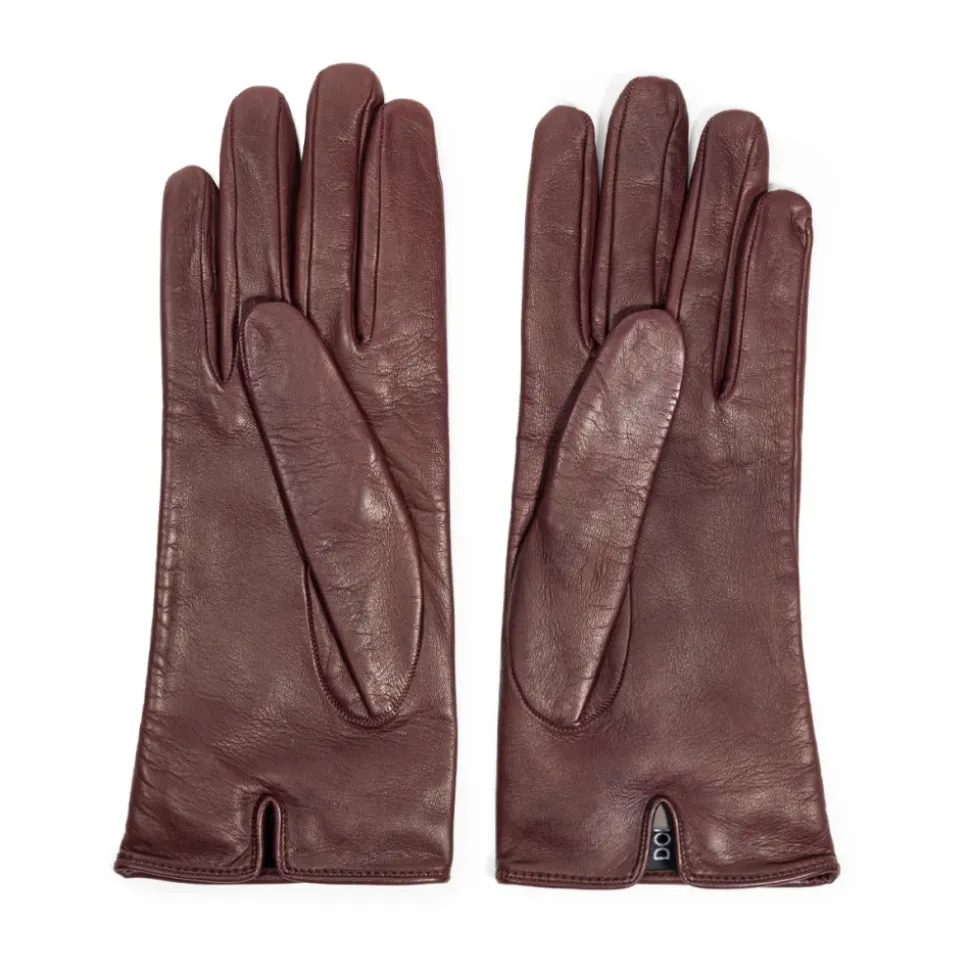 Kurze burgunderrote Lederhandschuhe