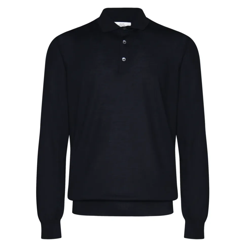 Langarm Polo Shirt Schwarz Knopfleiste