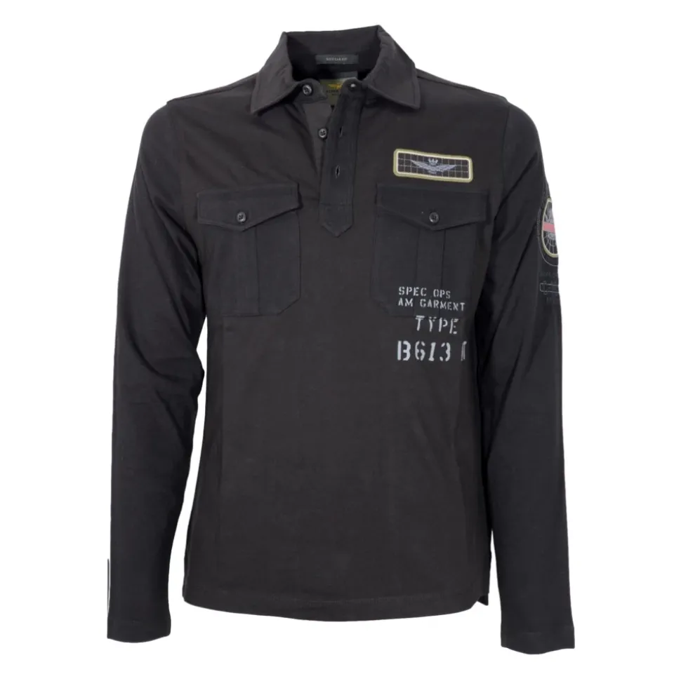 Langarm-Polo mit Welt der Luftfahrt Patches