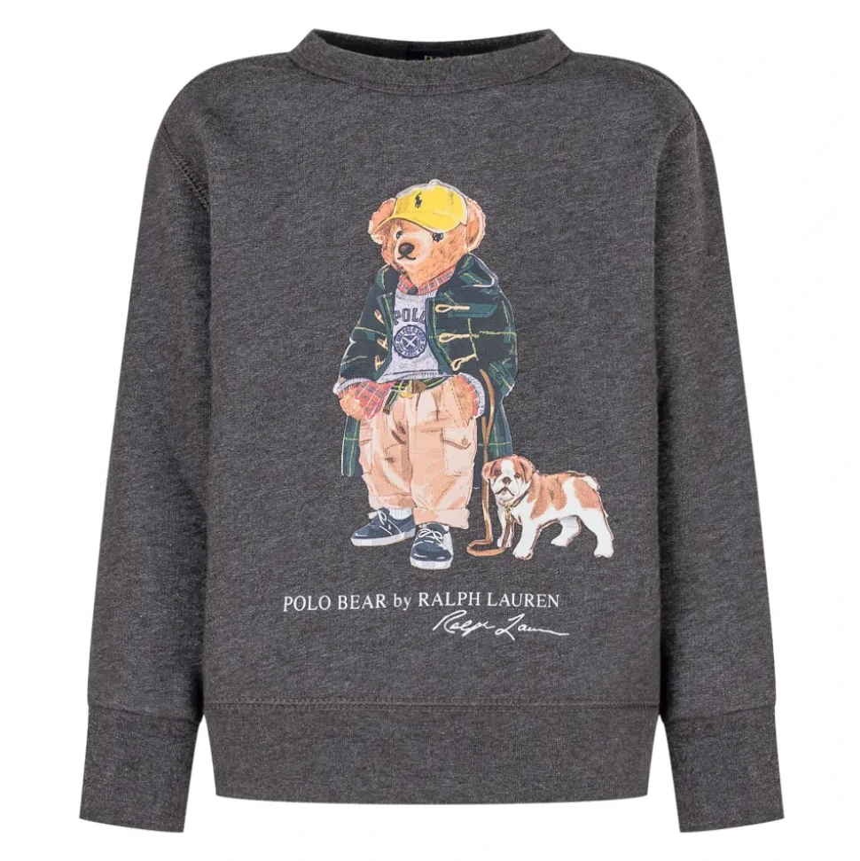 Langärmeliges Fleece-Sweatshirt mit Bärengrafik und Rundhalsausschnitt