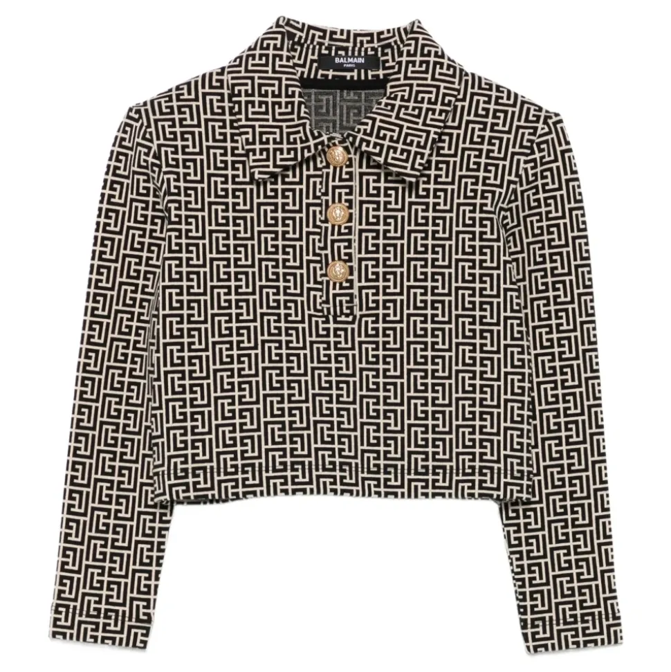 Langärmeliges T-Shirt im Polo-Stil mit Print