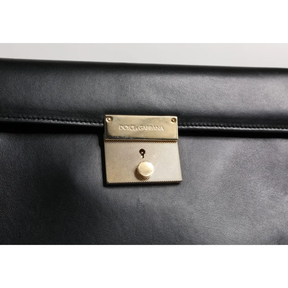 Leather Logo Plaque Briefcase Bag
