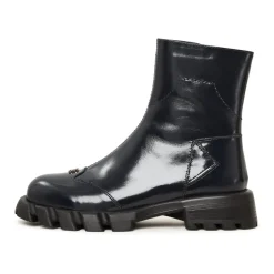 Leder flache Sohle Knöchelstiefel - Blau