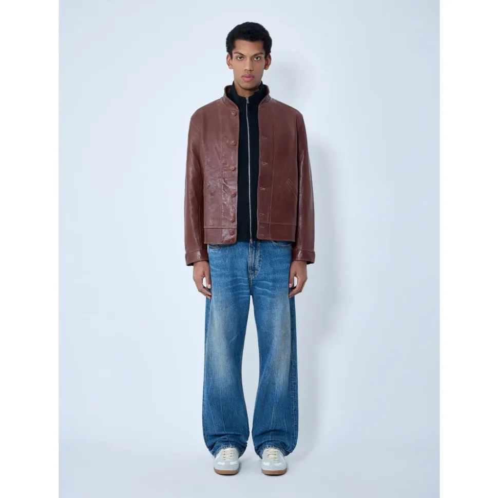 Lederjacke mit Knopfleiste