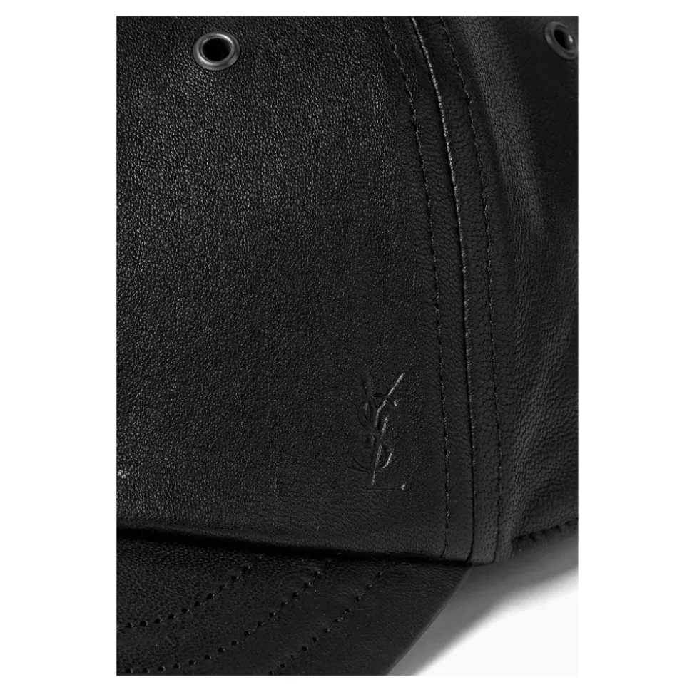 Lederkappe mit YSL-Logo-Detail