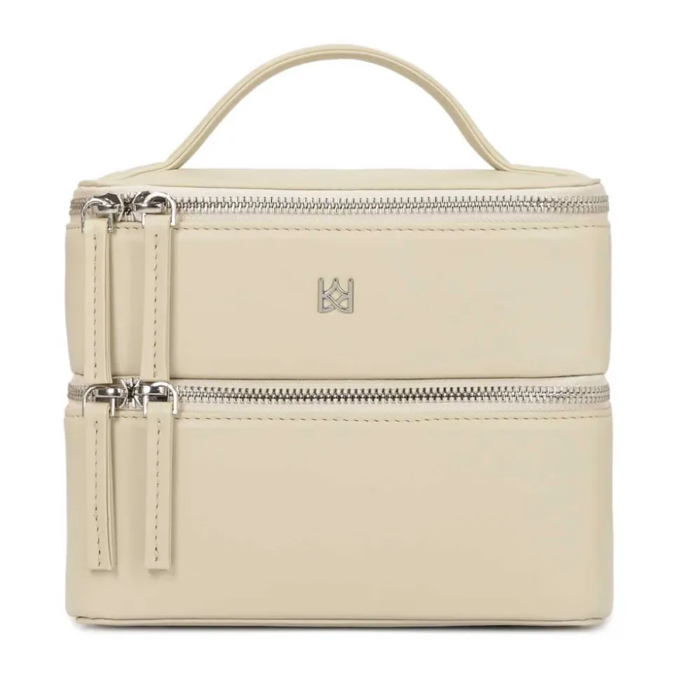 Leder-Kosmetiktasche mit Spiegel und Pinselhaltern