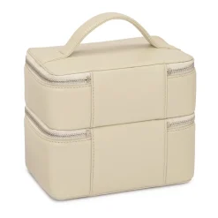 Leder-Kosmetiktasche mit Spiegel und Pinselhaltern