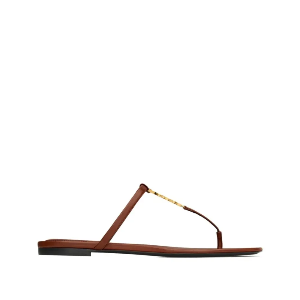 Lederne flache Sandalen mit YSL-Logo