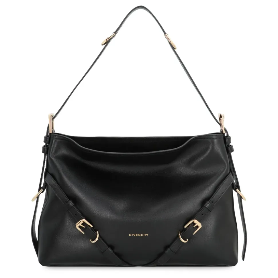 Leder-Schultertasche mit dekorativen Schnallen