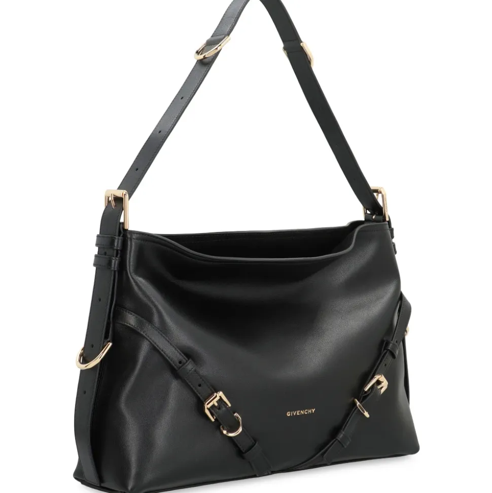 Leder-Schultertasche mit dekorativen Schnallen