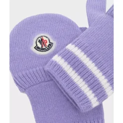 Lila Gestreifte Strickhandschuhe