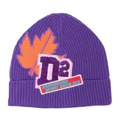 Lila Logo Beanie Mütze Blatt