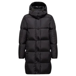 Litte Quadratisch gesteppte, lange Daunenjacke mit Kapuze