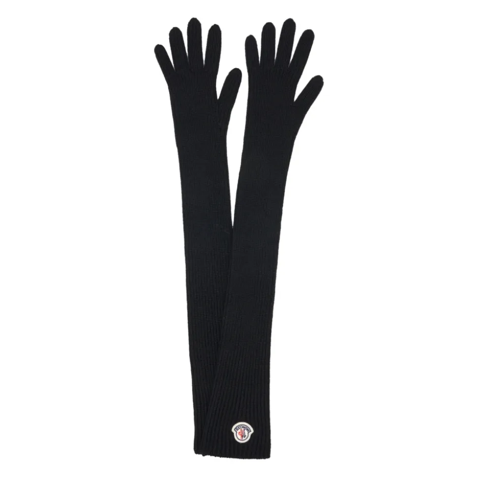 Logo Patch Lange Handschuhe aus Schurwolle
