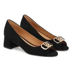 Low Suede Peep Toe Pumps