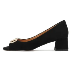 Low Suede Peep Toe Pumps
