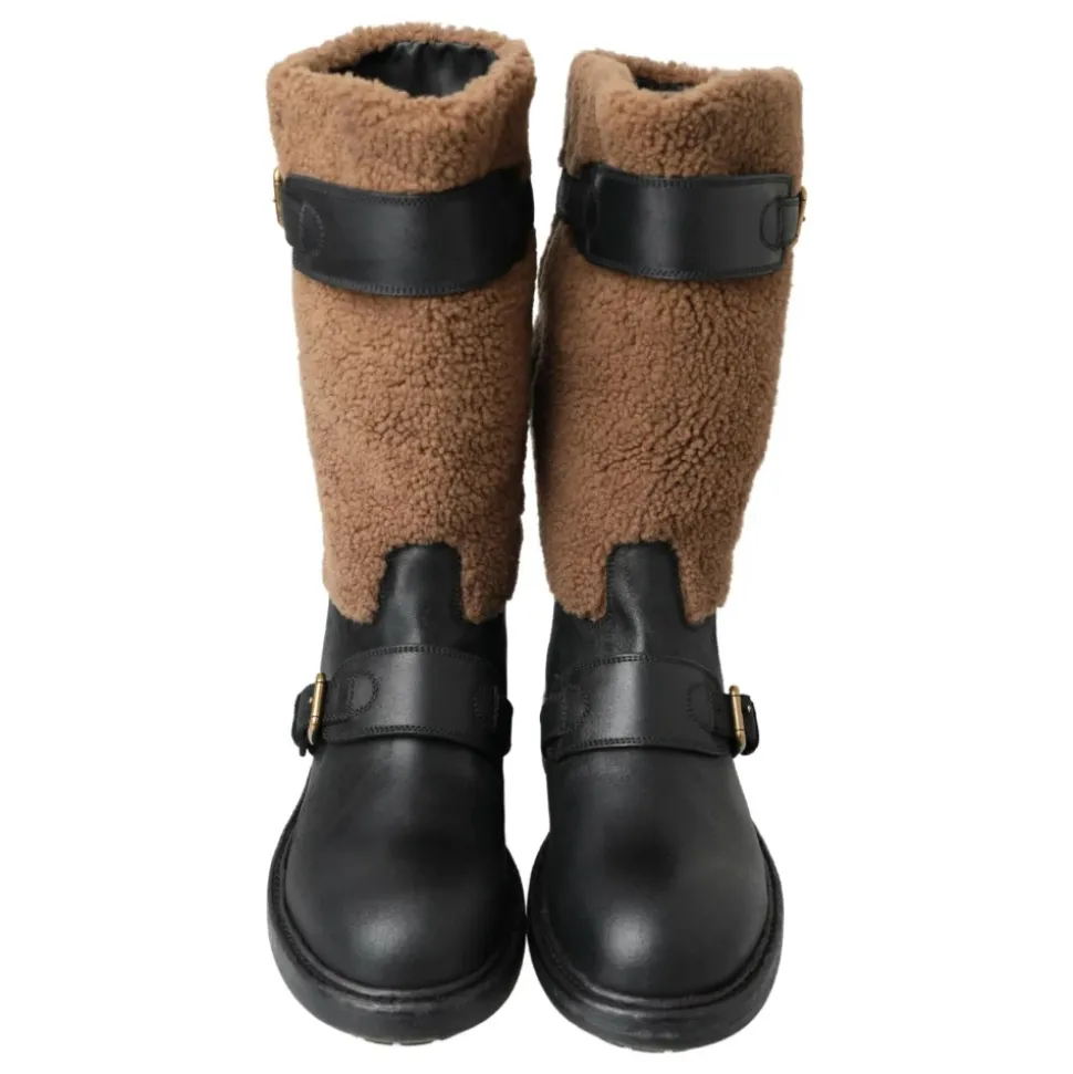 Luxuriöse Shearling-Leder-Langstiefel