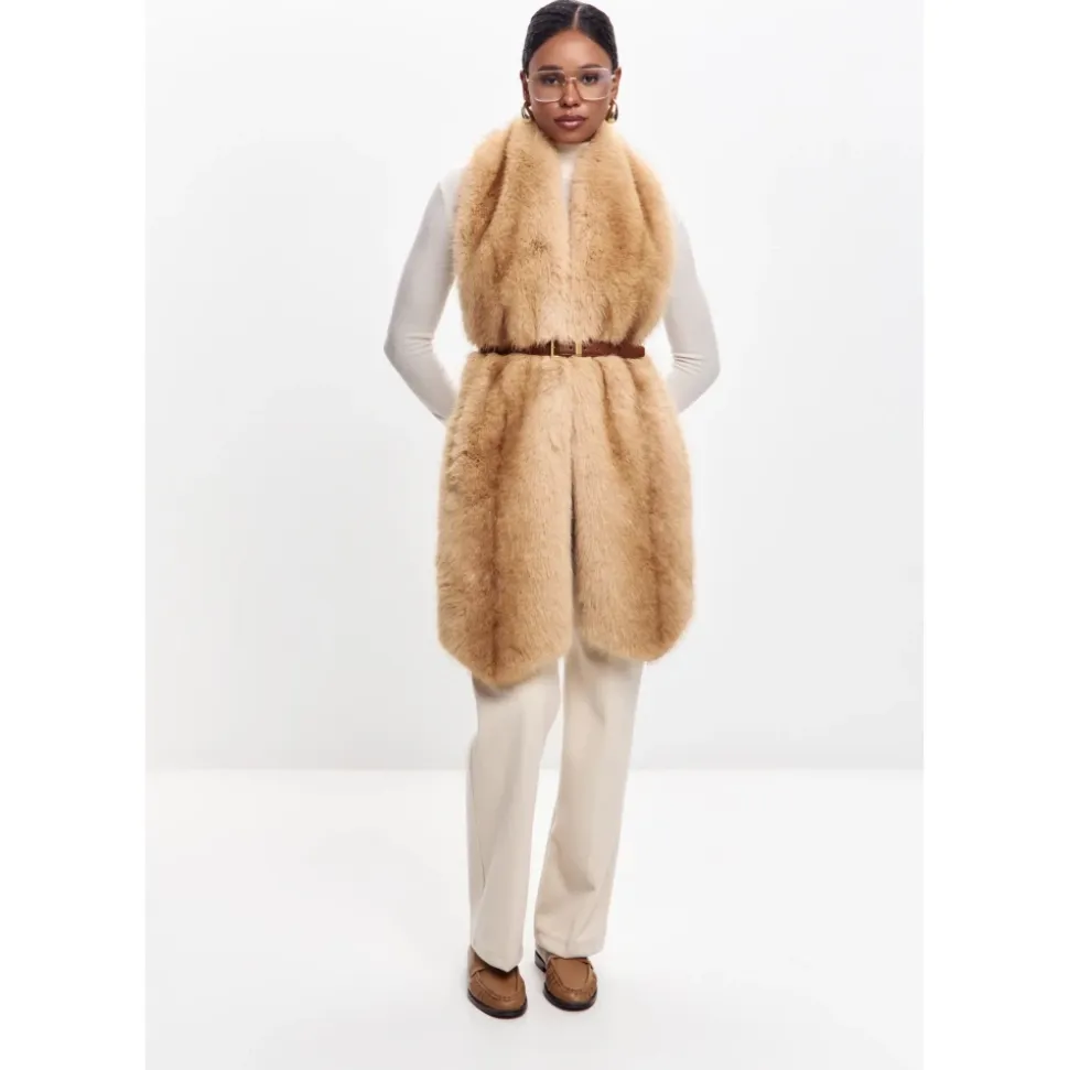 Maxi Kunstpelz Schal - Sand Beige