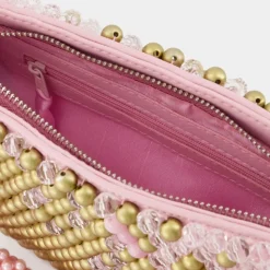 Mehrfarbige Perlenhandtasche mit rosa Griff