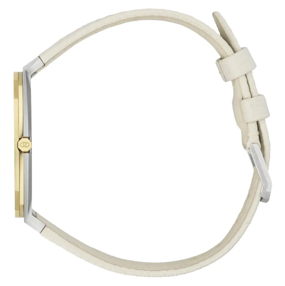 Mehrschichtige Goldene Messing Zifferblatt mit Weißem Lederarmband