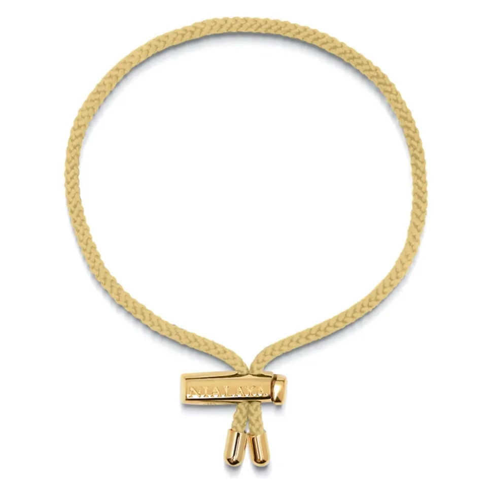 Men's Beige String Bracelet with Adjustable Gold Lock