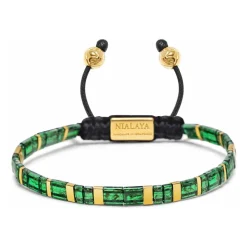 Men's Bracelet with Marbled Green and Gold Miyuki Tila Beads