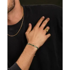 Men's Bracelet with Marbled Green and Gold Miyuki Tila Beads