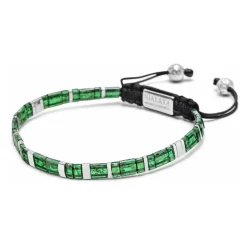 Men's Bracelet with Marbled Green and Silver Miyuki Tila Beads