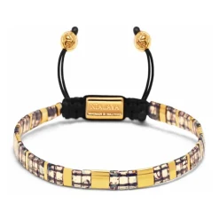 Men's Bracelet with Marbled Amber and Gold Miyuki Tila Beads