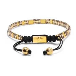 Men's Bracelet with Marbled Amber and Gold Miyuki Tila Beads