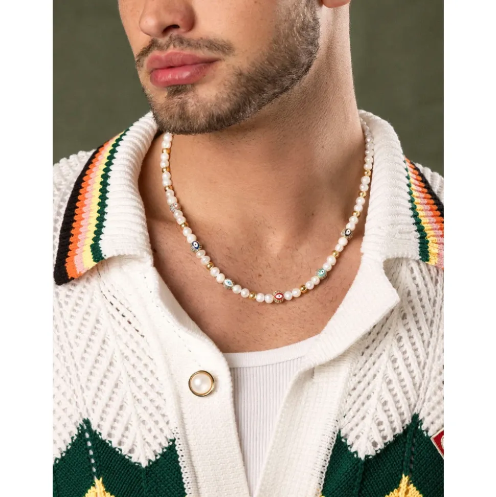 Men's Evil Eye Pearl Necklace