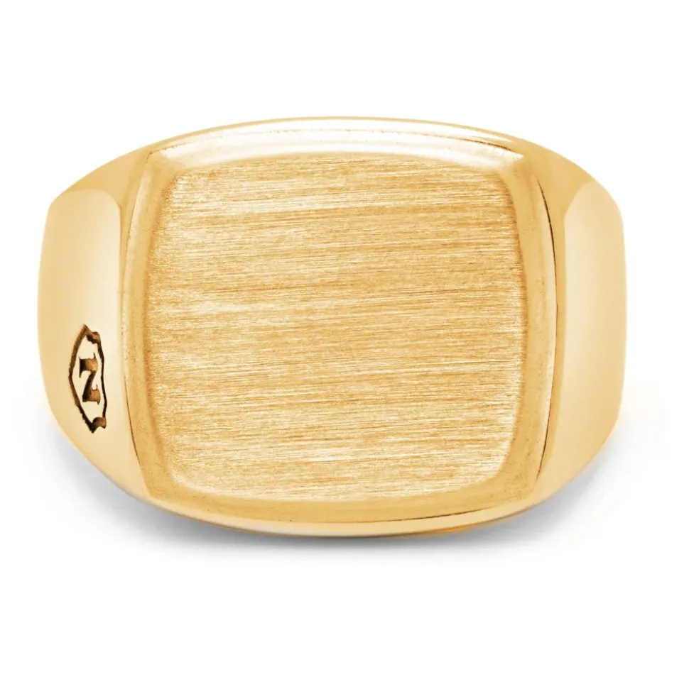Men's Gold Plated Signet Ring with Brushed Steel