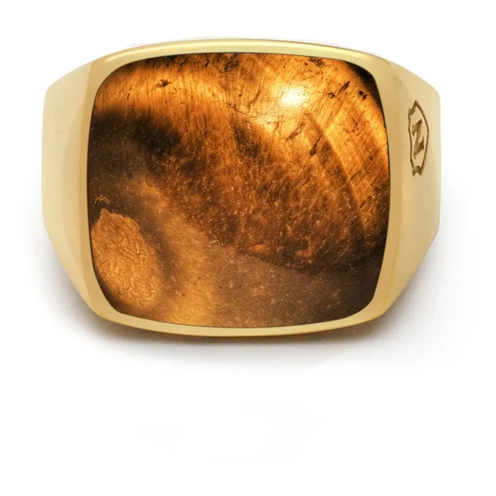 Men's Gold Signet Ring with Brown Tiger Eye