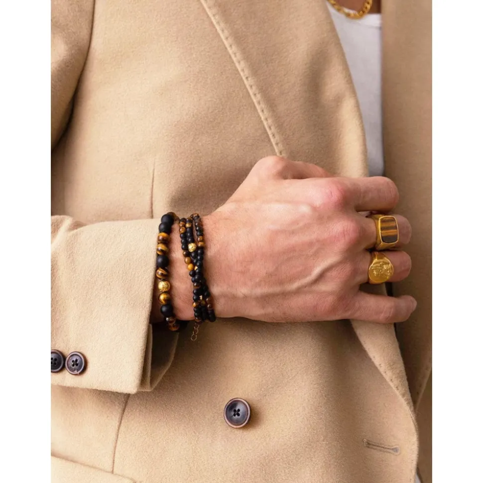 Men's Gold Signet Ring with Brown Tiger Eye
