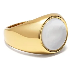 Men's Gold Signet Ring with Pearl Dome