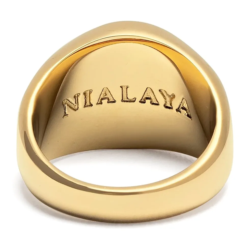 Men's Gold Signet Ring with Pearl Dome