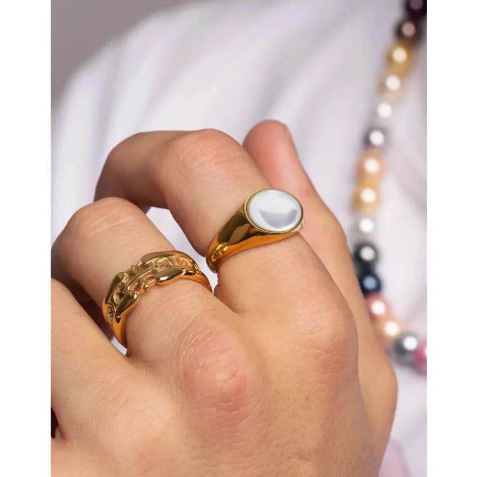 Men's Gold Signet Ring with Pearl Dome