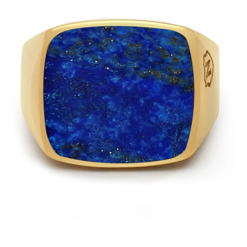 Men's Gold Signet Ring with Blue Lapis