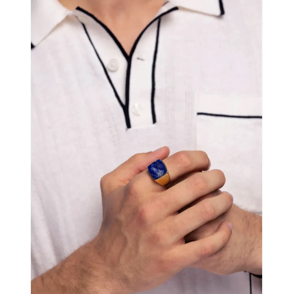 Men's Gold Signet Ring with Blue Lapis